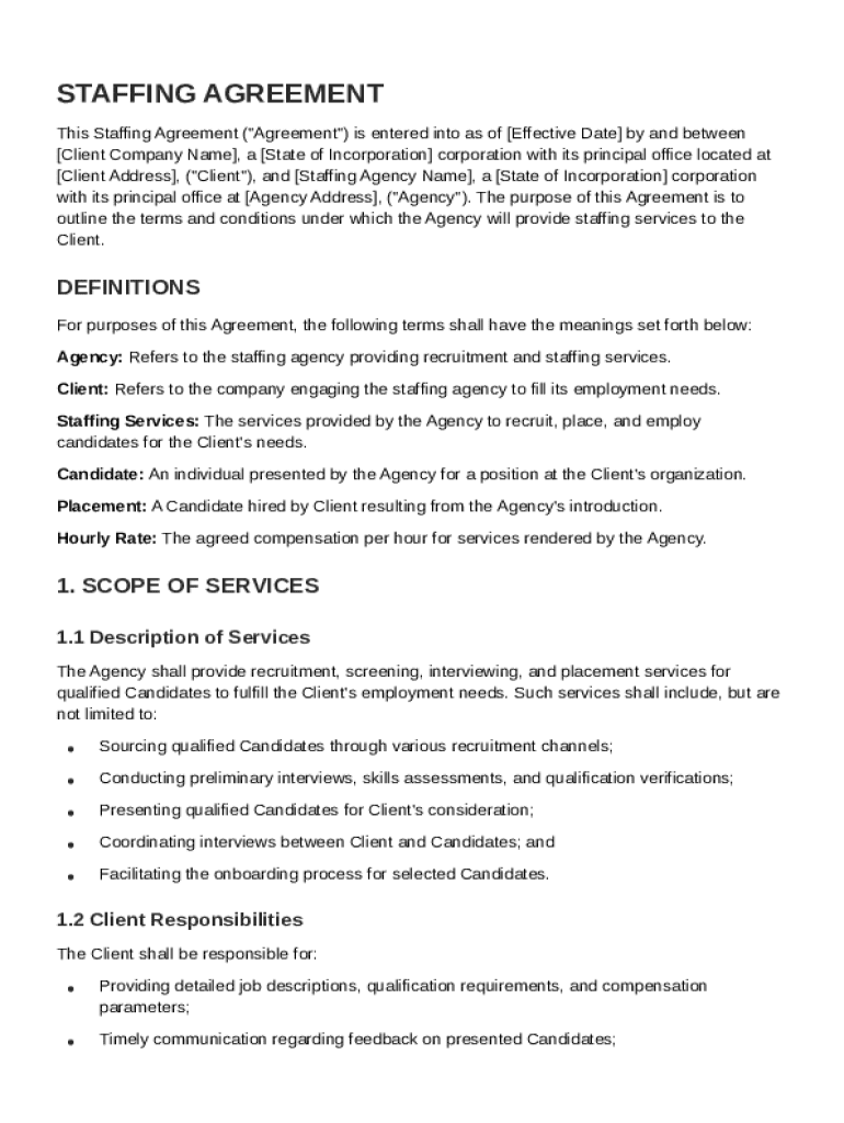 Staffing Agreement Template Preview on Page 1