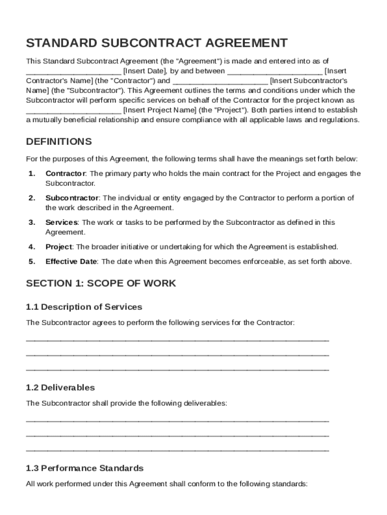 Standard Subcontract Agreement Template Fill Out Sign Online DocHub