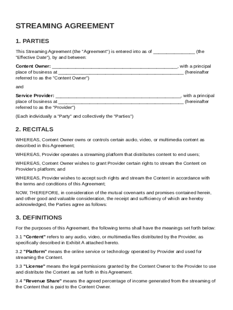 Streaming Agreement Template Preview on Page 1