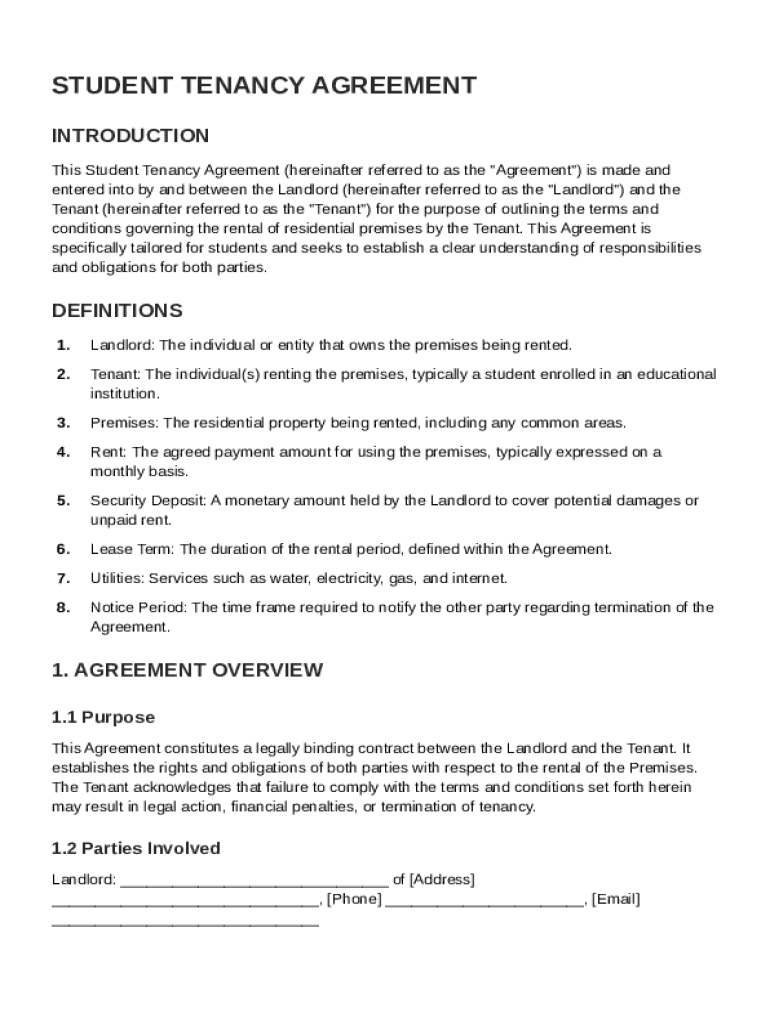 Student Tenancy Agreement Template Preview on Page 1