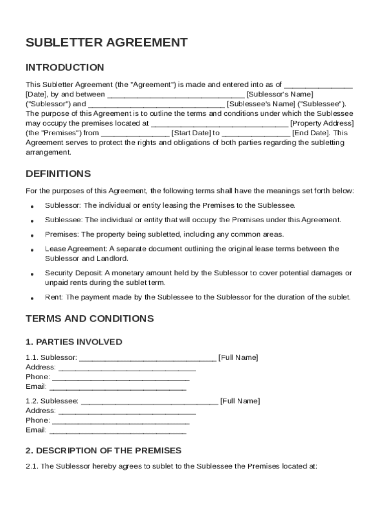 Subletter Agreement Template Preview on Page 1