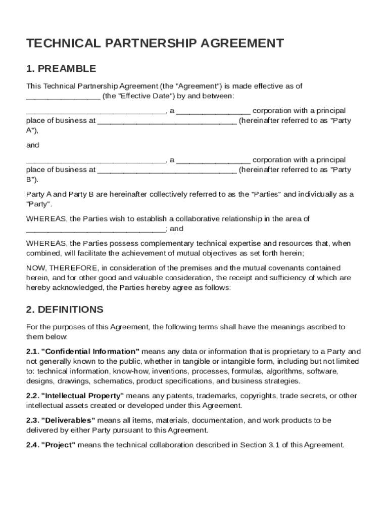 Technical Partnership Agreement Template Preview on Page 1