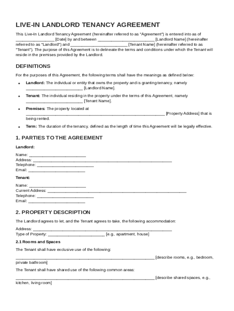 Tenancy Live in Landlord Agreement Template Preview on Page 1
