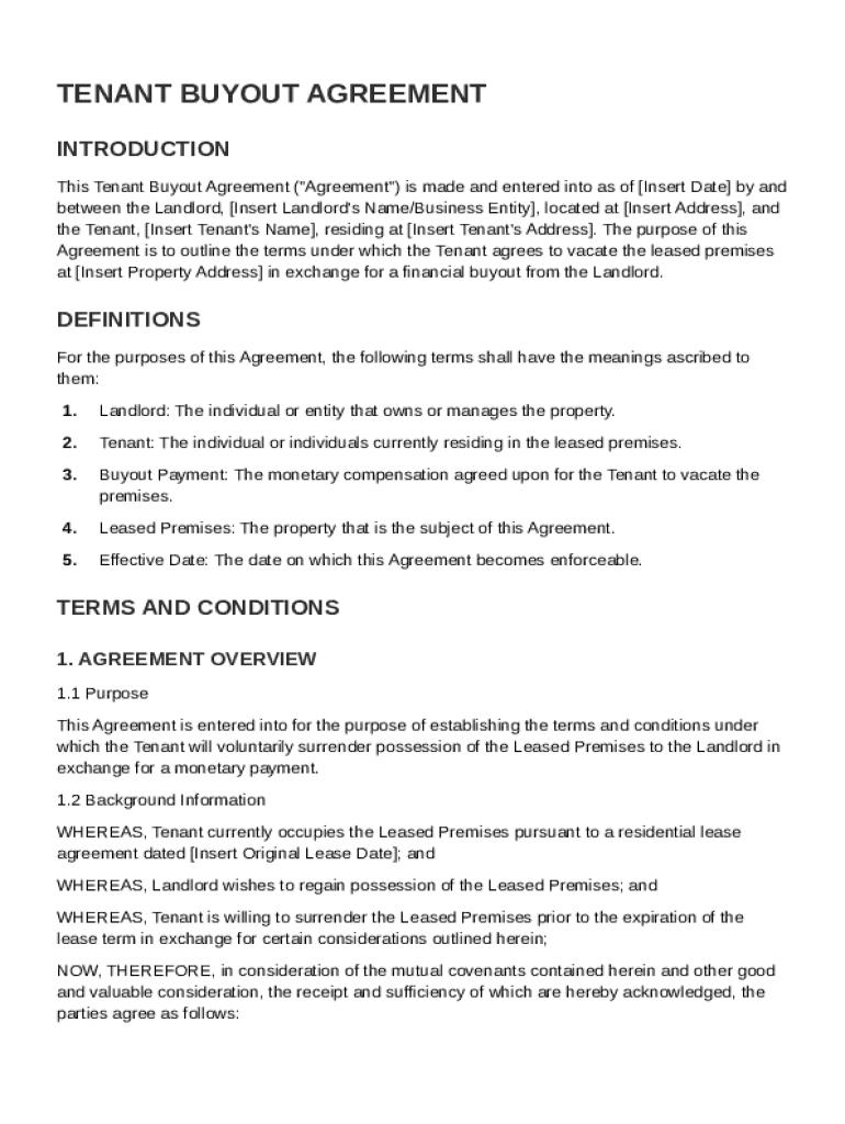 Tenant Buyout Agreement Template Preview on Page 1