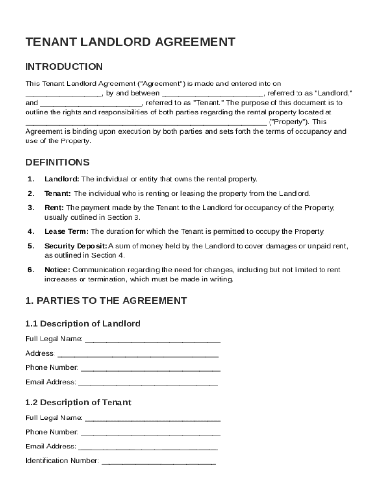 Tenant Landlord Agreement Template Preview on Page 1