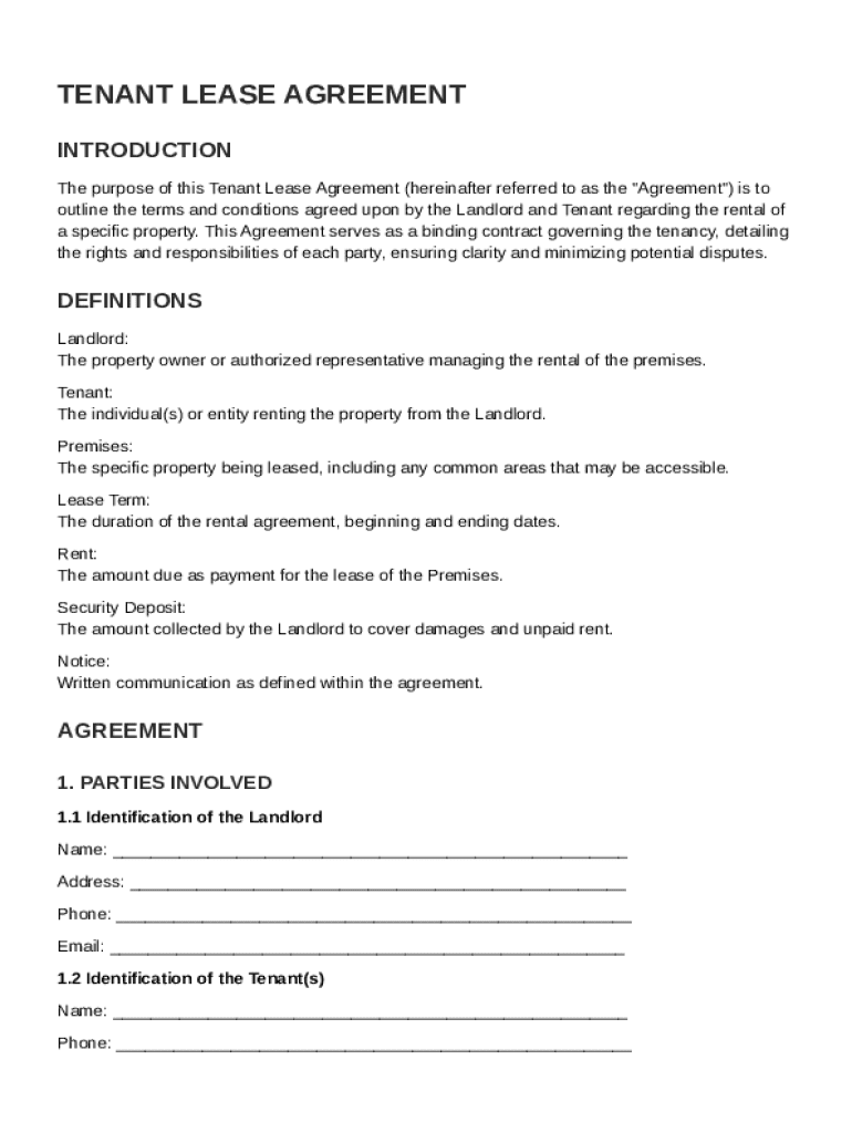 Tenant Lease Agreement Template Preview on Page 1