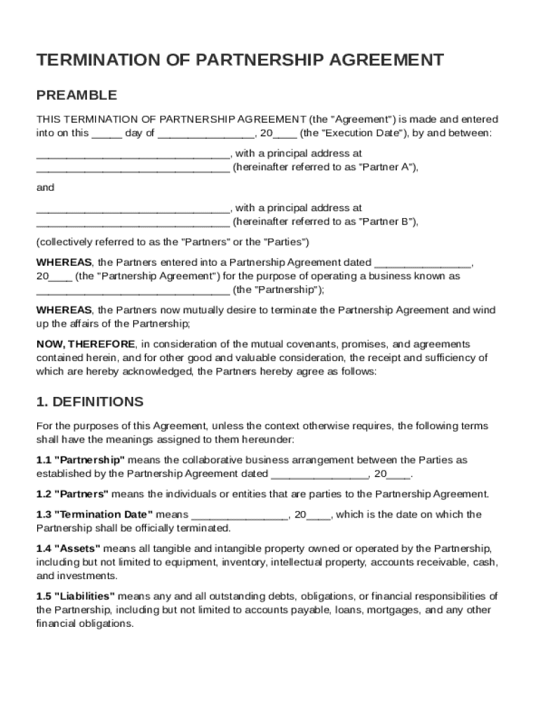 Termination of Partnership Agreement Template Preview on Page 1