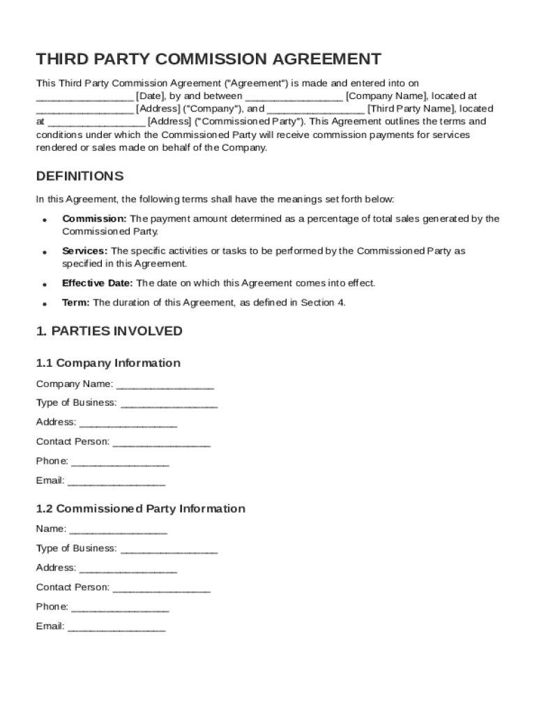 Third Party Commission Agreement Template Preview on Page 1