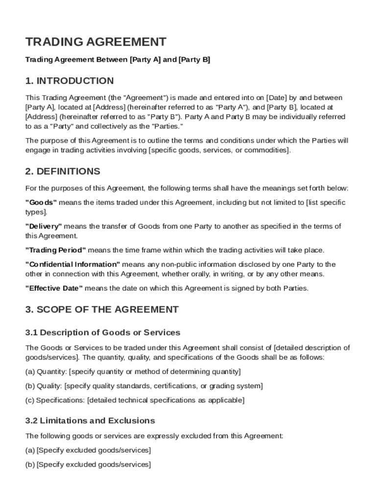 Trading Agreement Template Preview on Page 1