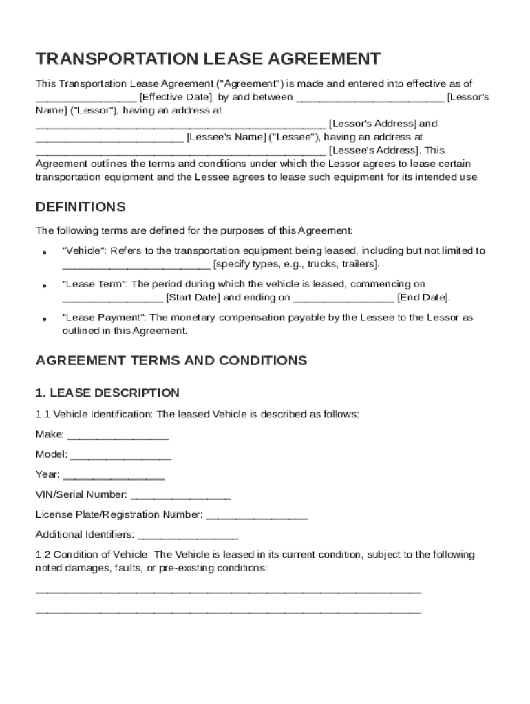Transportation Lease Agreement Template Preview on Page 1