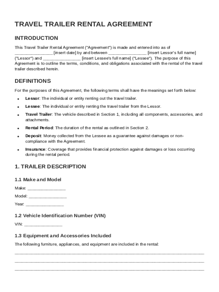 Travel Trailer Rental Agreement Template Preview on Page 1