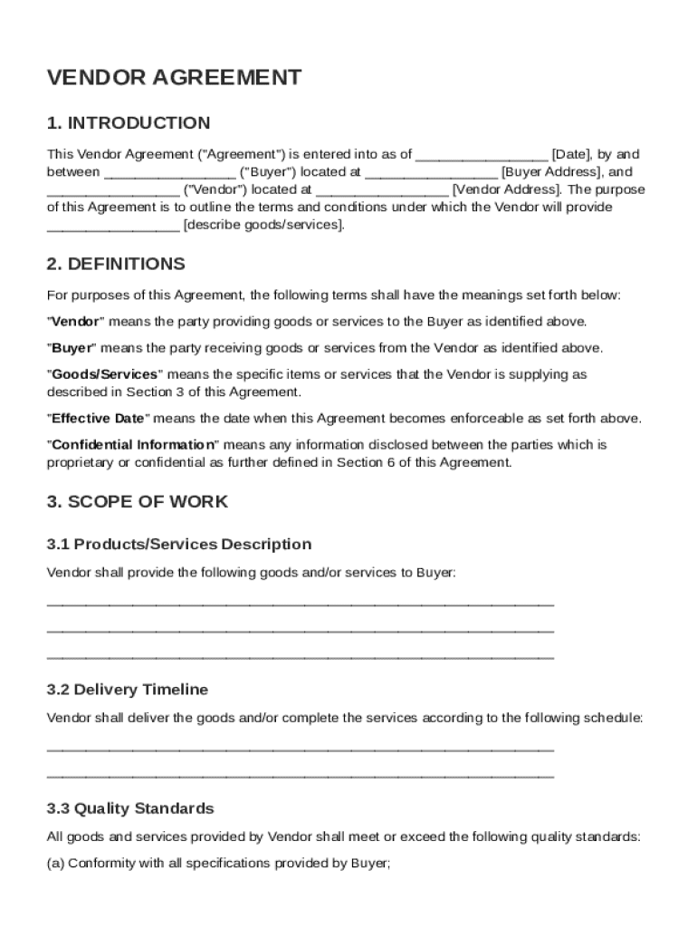 Vendor Agreement Template Preview on Page 1