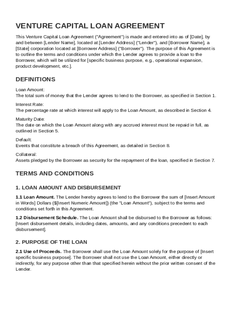 Venture Capital Loan Agreement Template Preview on Page 1
