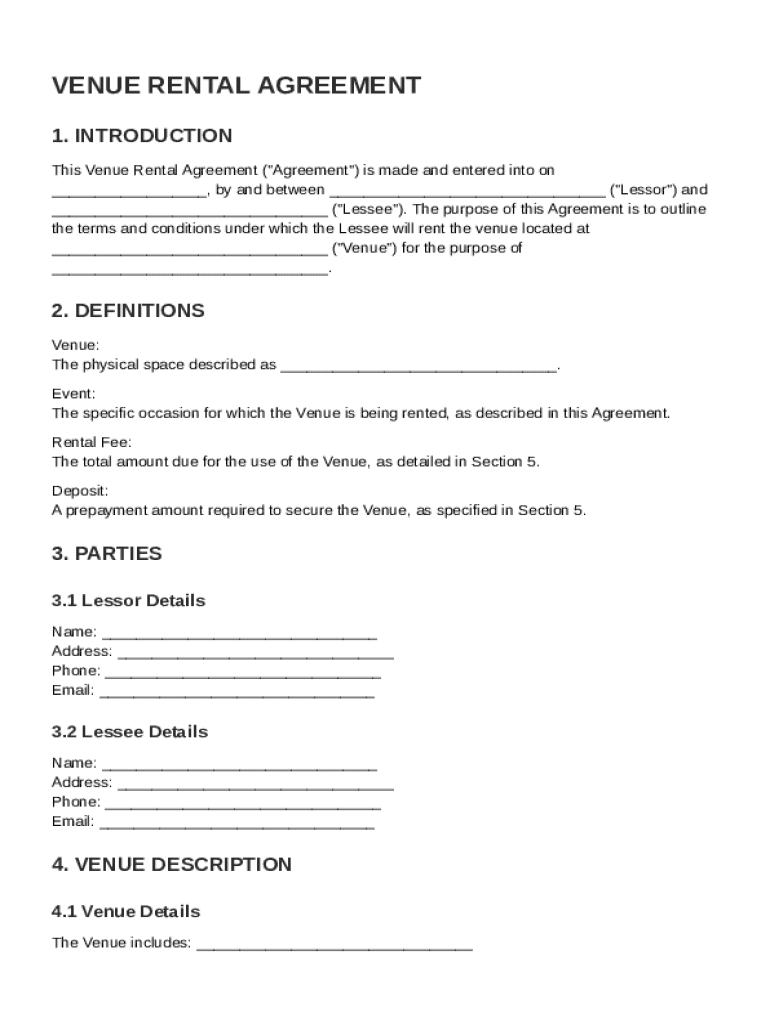 Venue Rental Agreement Template Preview on Page 1