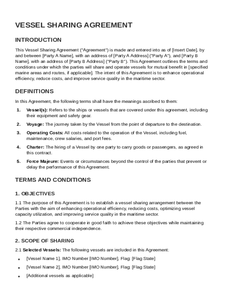 Vessel Sharing Agreement Template Preview on Page 1