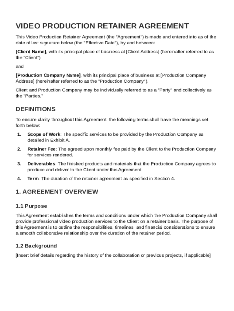 Video Production Retainer Agreement Template Preview on Page 1