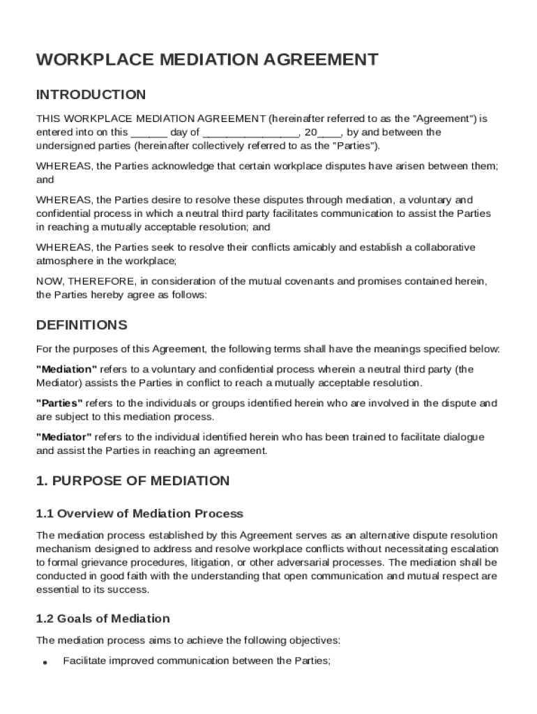 Workplace Mediation Agreement Template Preview on Page 1