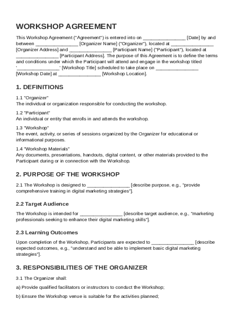Workshop Agreement Template Preview on Page 1