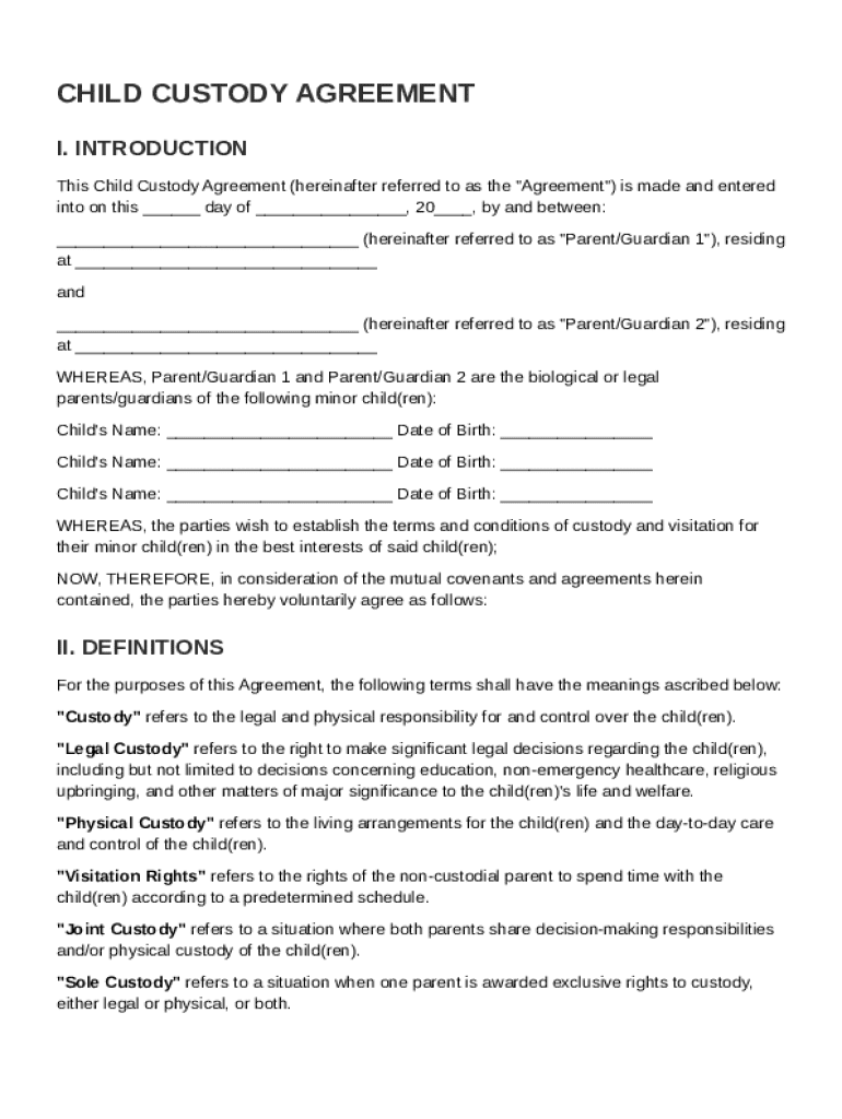 Written for Child Custody Agreement Template Preview on Page 1