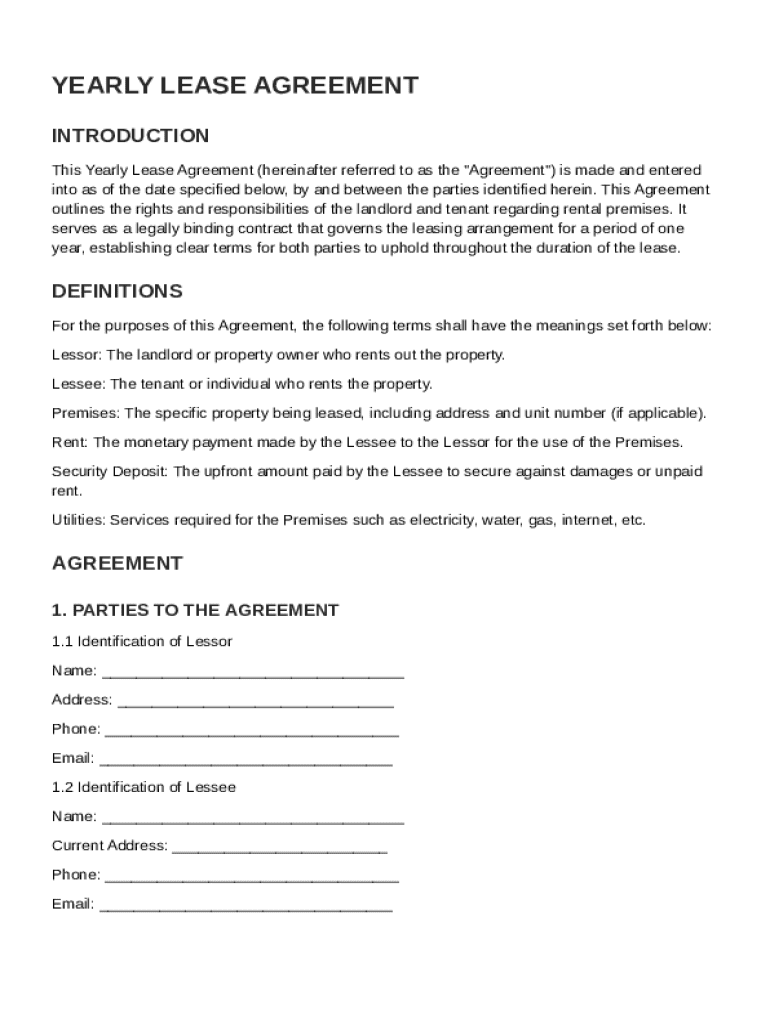 Yearly Lease Agreement Template Preview on Page 1