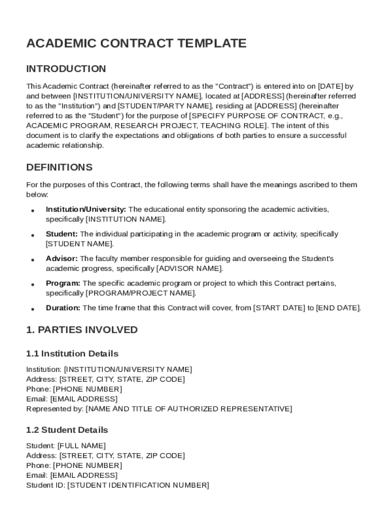 Academic Contract Template Preview on Page 1