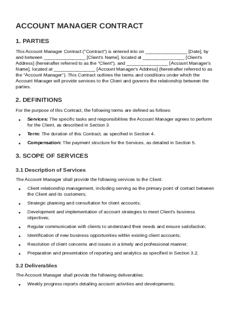 Account Manager Contract Template Preview on Page 1