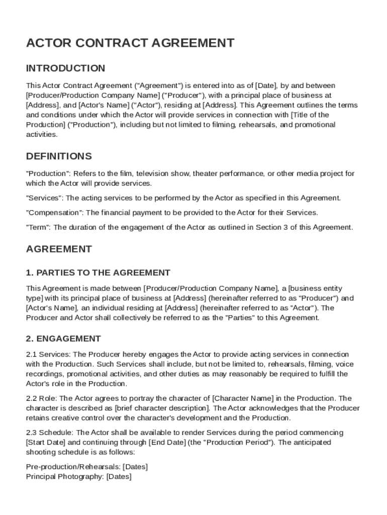 Actor Contract Template Preview on Page 1