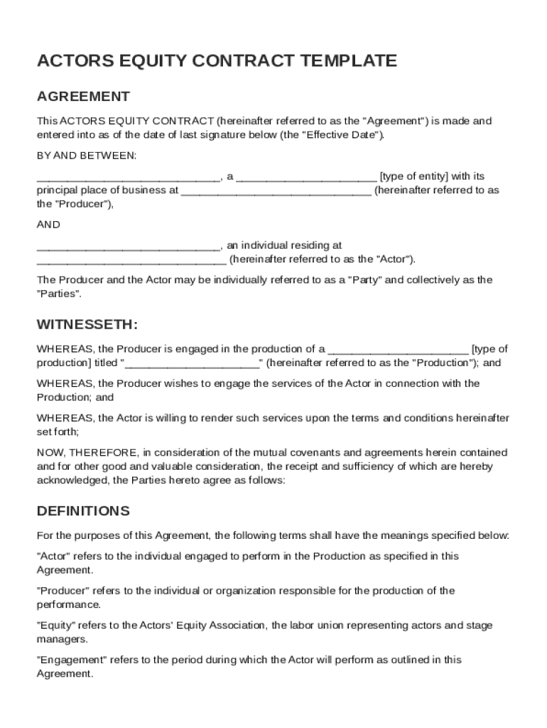 Actors Equity Contract Template Blank Fillable Template Fill Out 