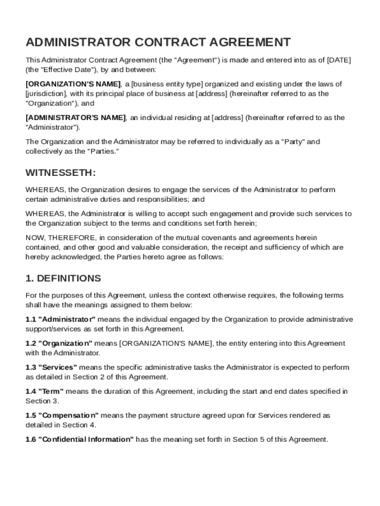 Administrator Contract Template Preview on Page 1