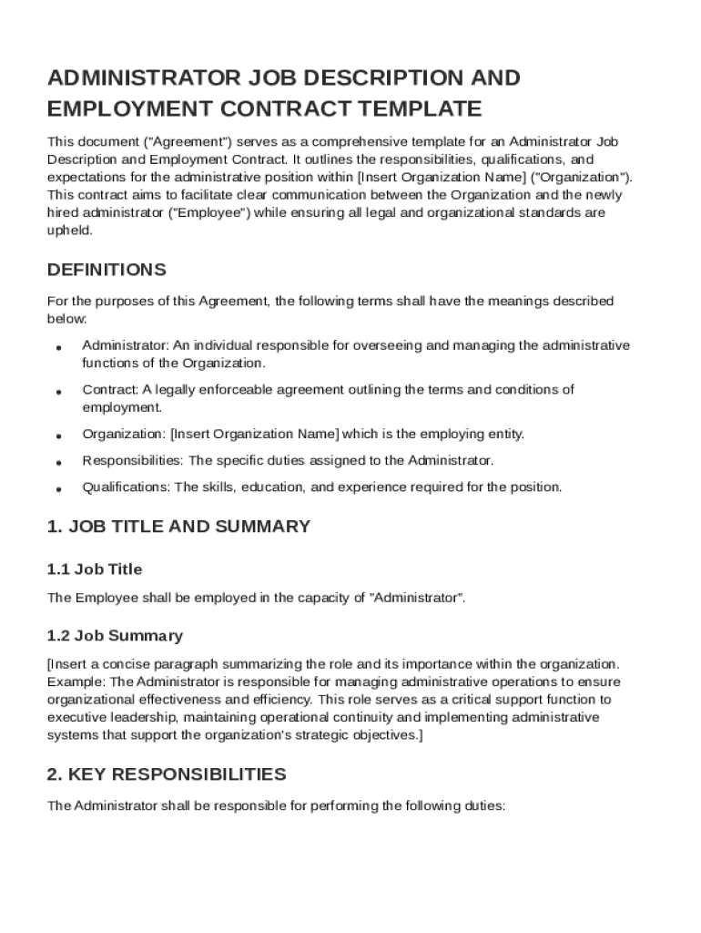 Administrator Job Description Contract Template Preview on Page 1