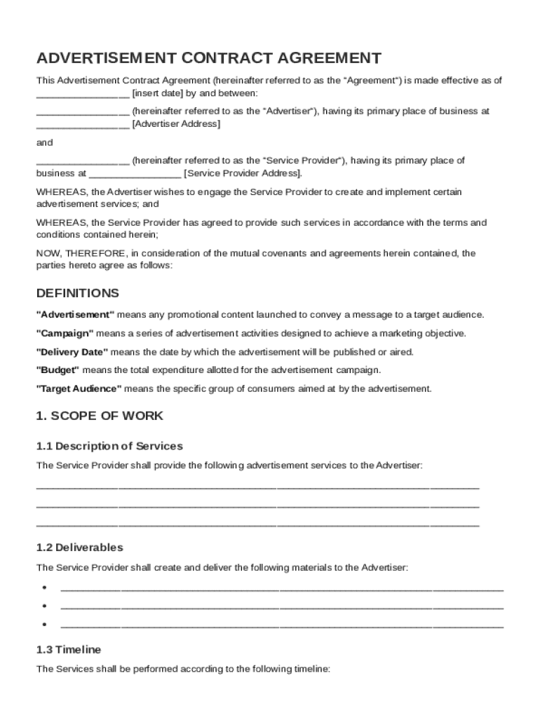 Advertisement Contract Template Preview on Page 1