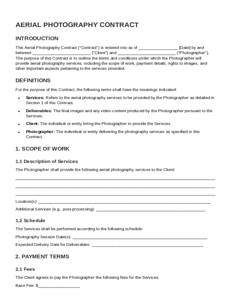 Aerial Photography Contract Template Preview on Page 1