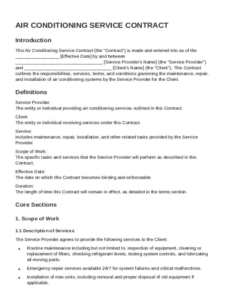 Air Condition Service Contract Template Preview on Page 1
