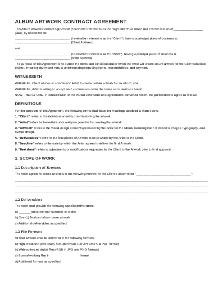 Album Artwork Contract Template Preview on Page 1