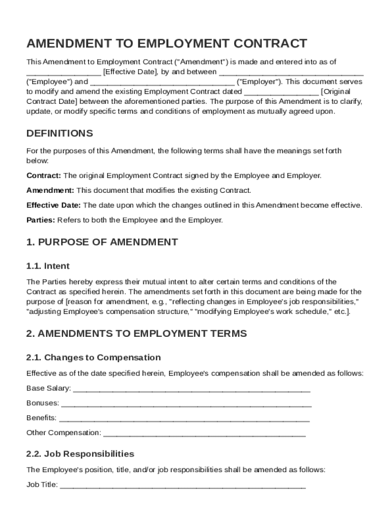 Amendment To Employment Contract Template Preview on Page 1