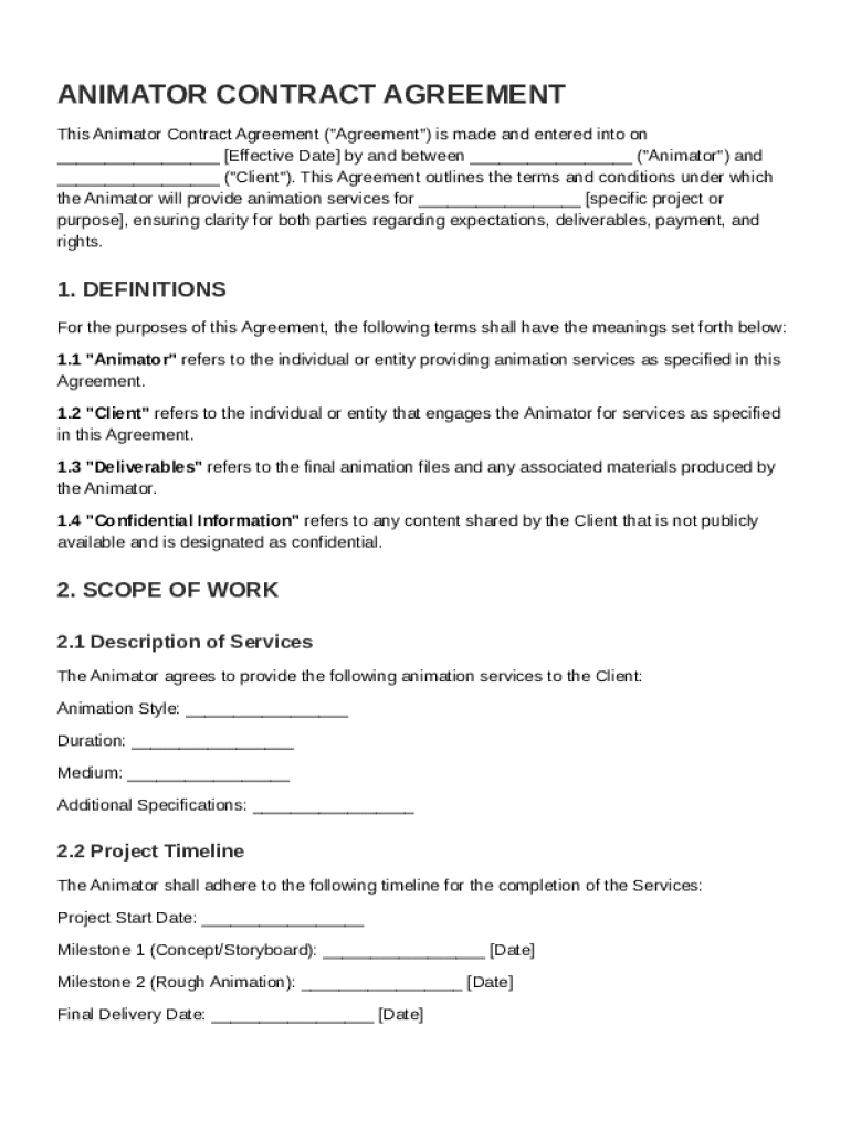 Animator Contract Template Preview on Page 1