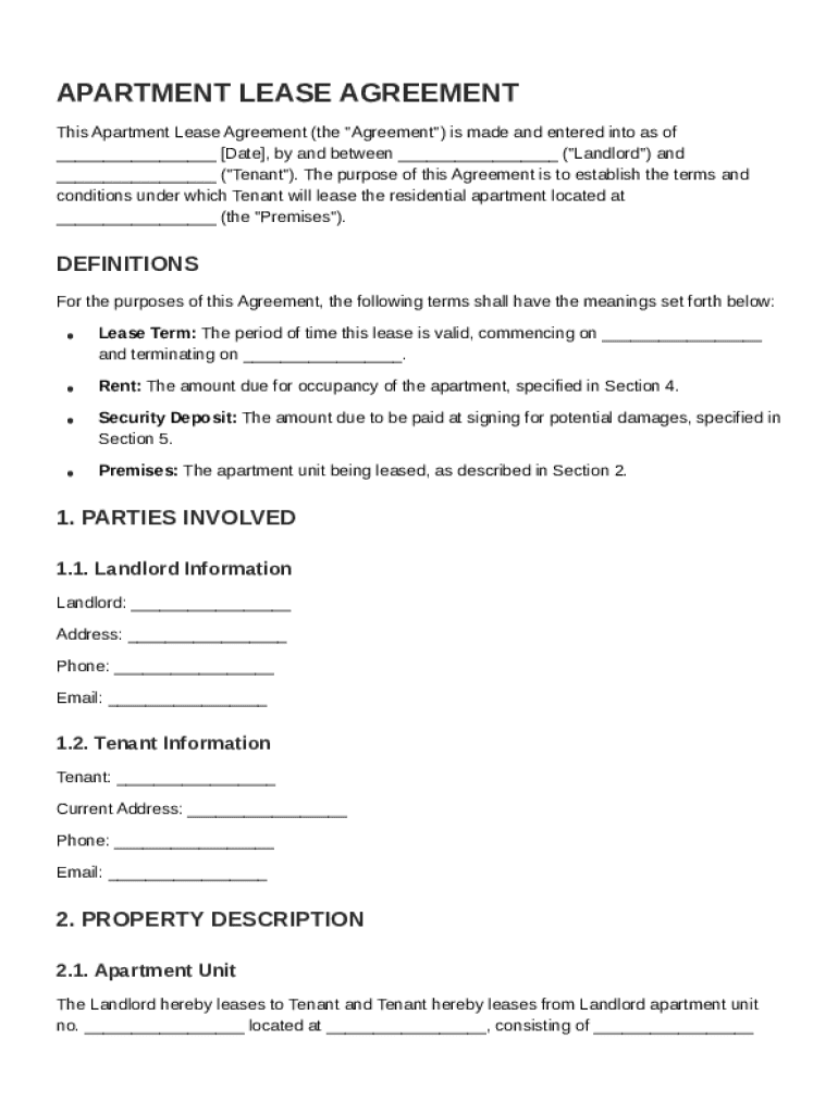 Apartment Contract Template Preview on Page 1