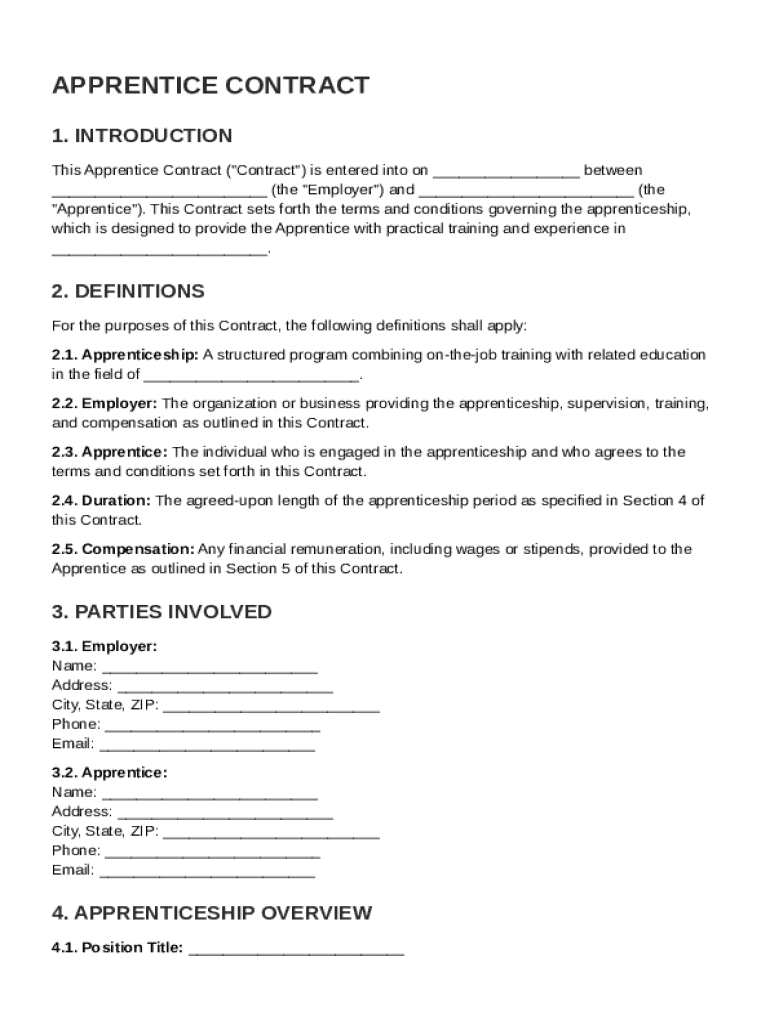 Apprentice Contract Template Preview on Page 1