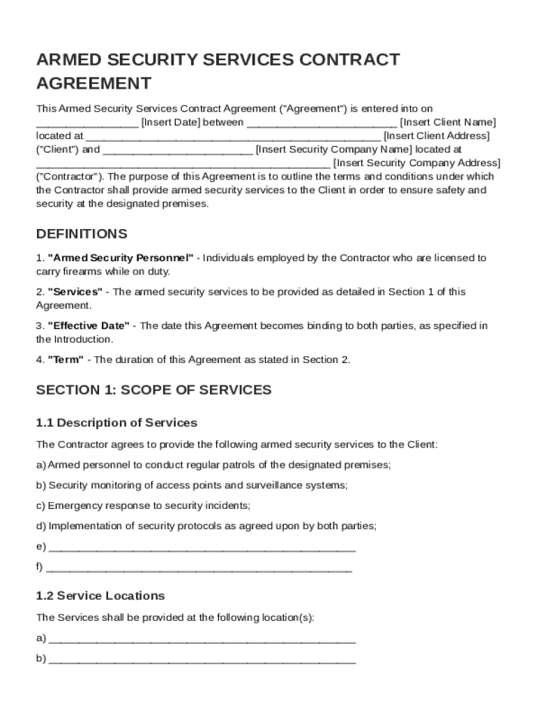Armed Security Contract Template Preview on Page 1