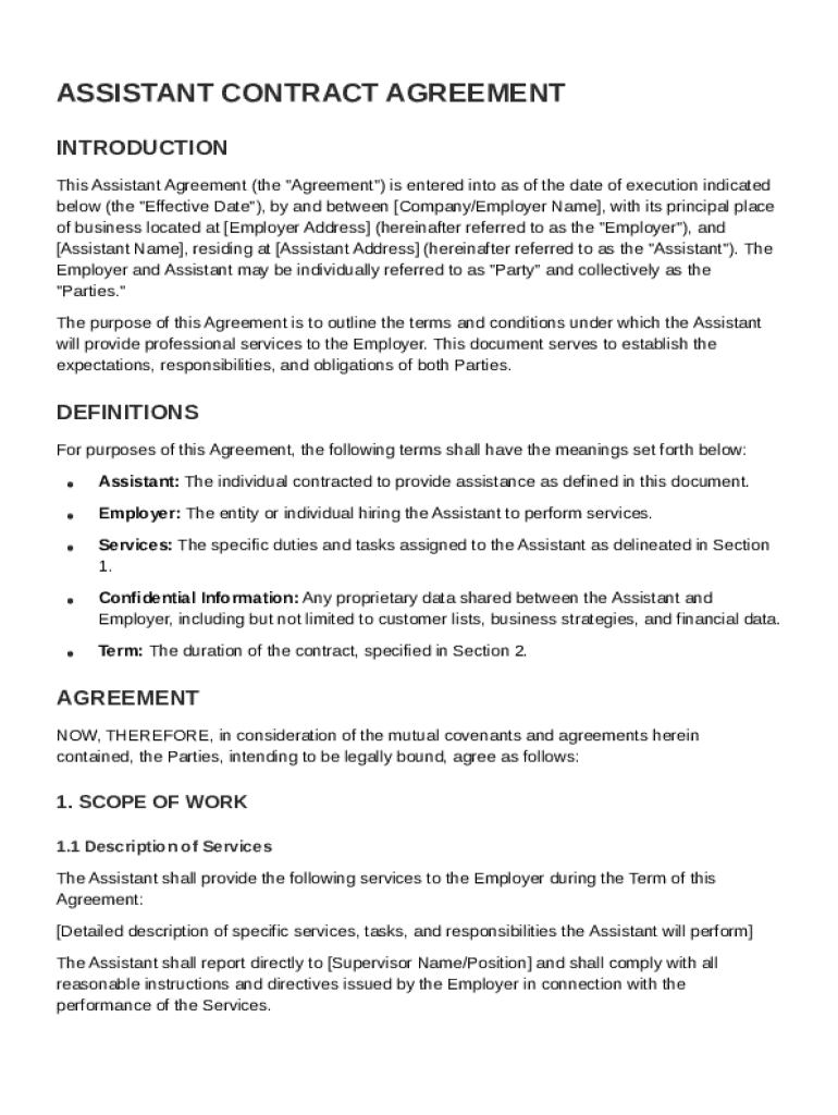 Assistant Contract Template Preview on Page 1