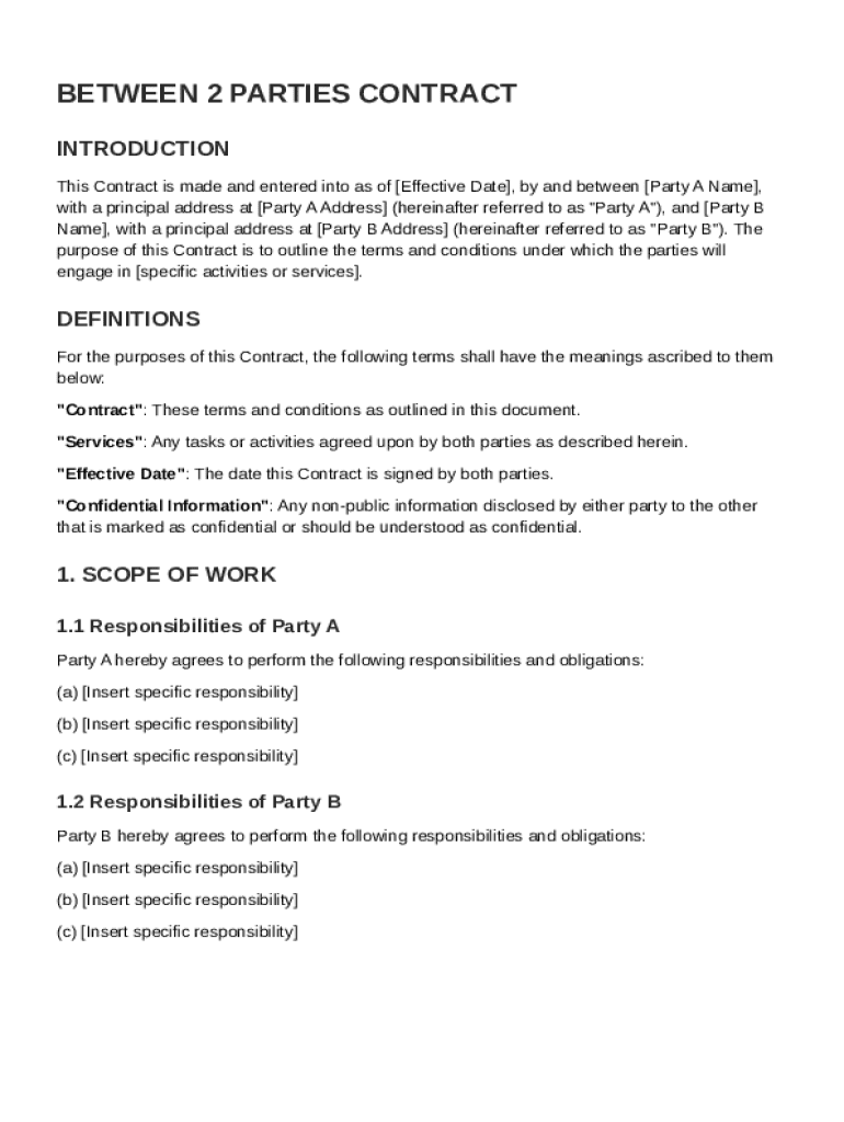 Between 2 Parties Contract Template Preview on Page 1