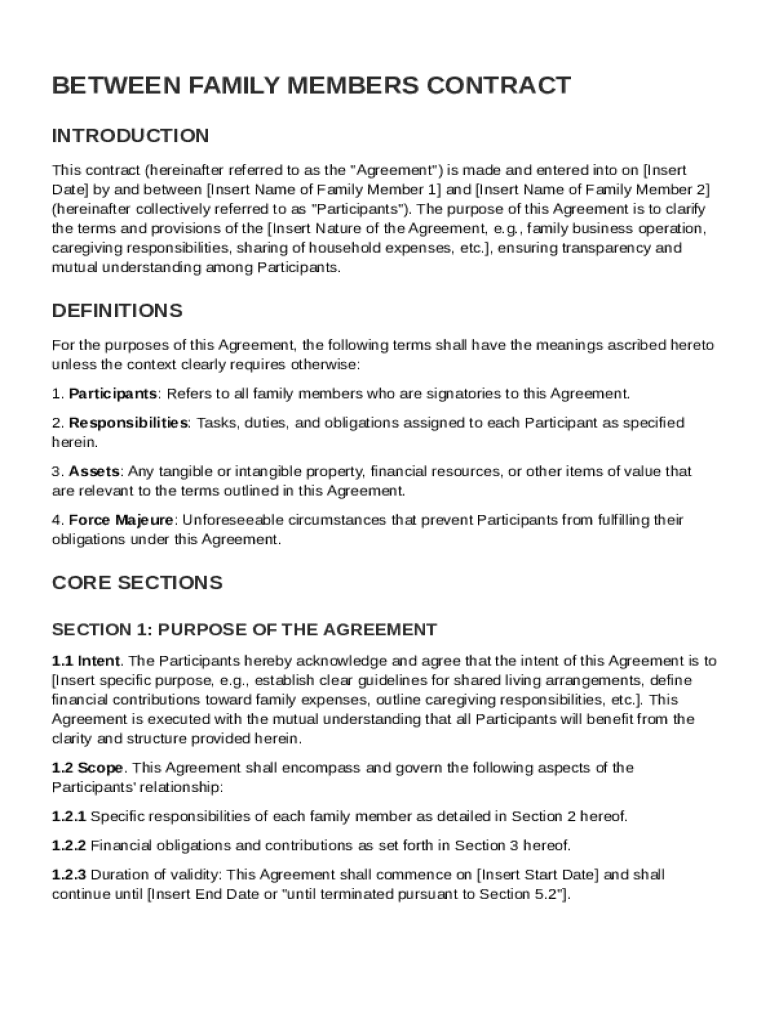 Between Family Members Contract Template Preview on Page 1