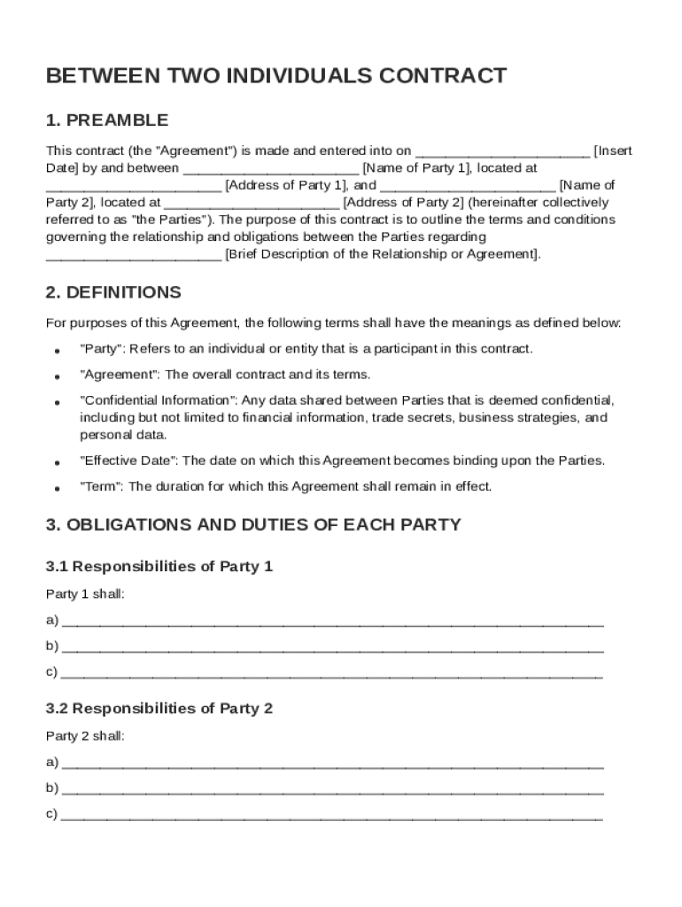 Between Two Individuals Contract Template Preview on Page 1