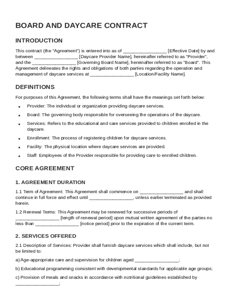 Board And Daycare Contract Template Preview on Page 1