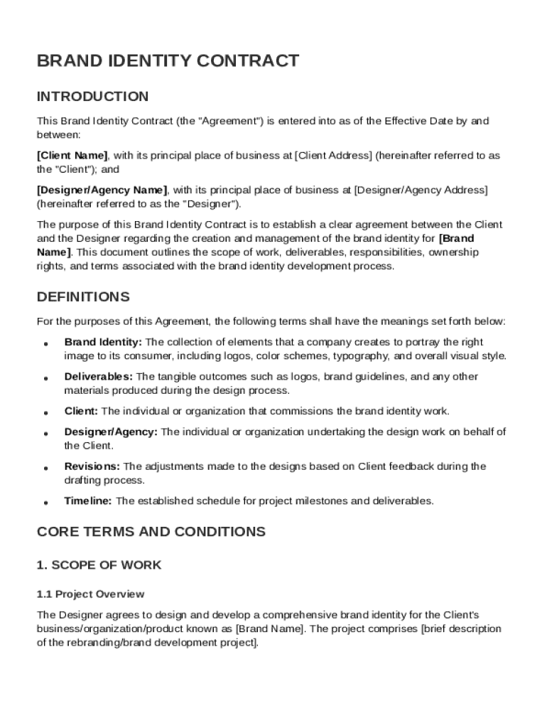 Brand Identity Contract Template Preview on Page 1
