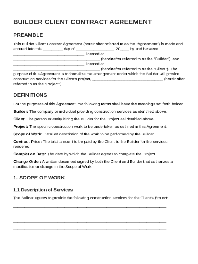 Builder Client Contract Template Preview on Page 1