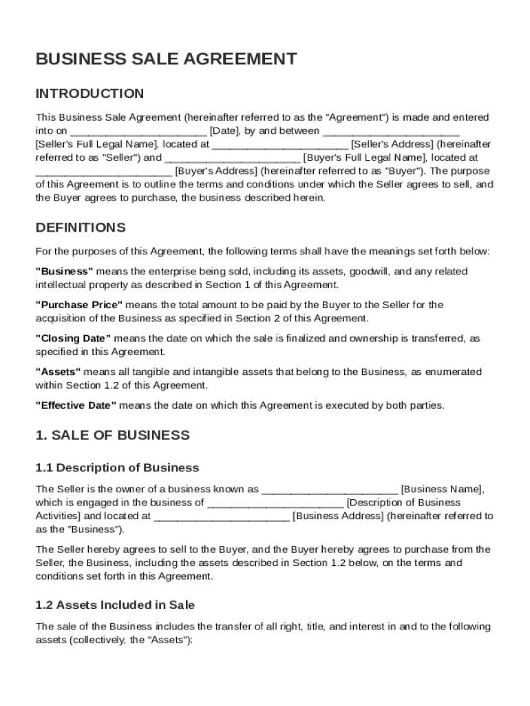 Business Of Sale Contract Template Preview on Page 1