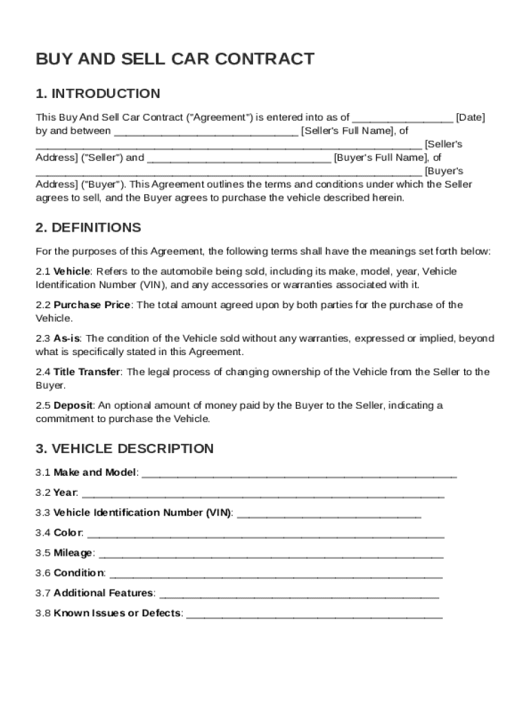 Buy And Sell Car Contract Template Preview on Page 1