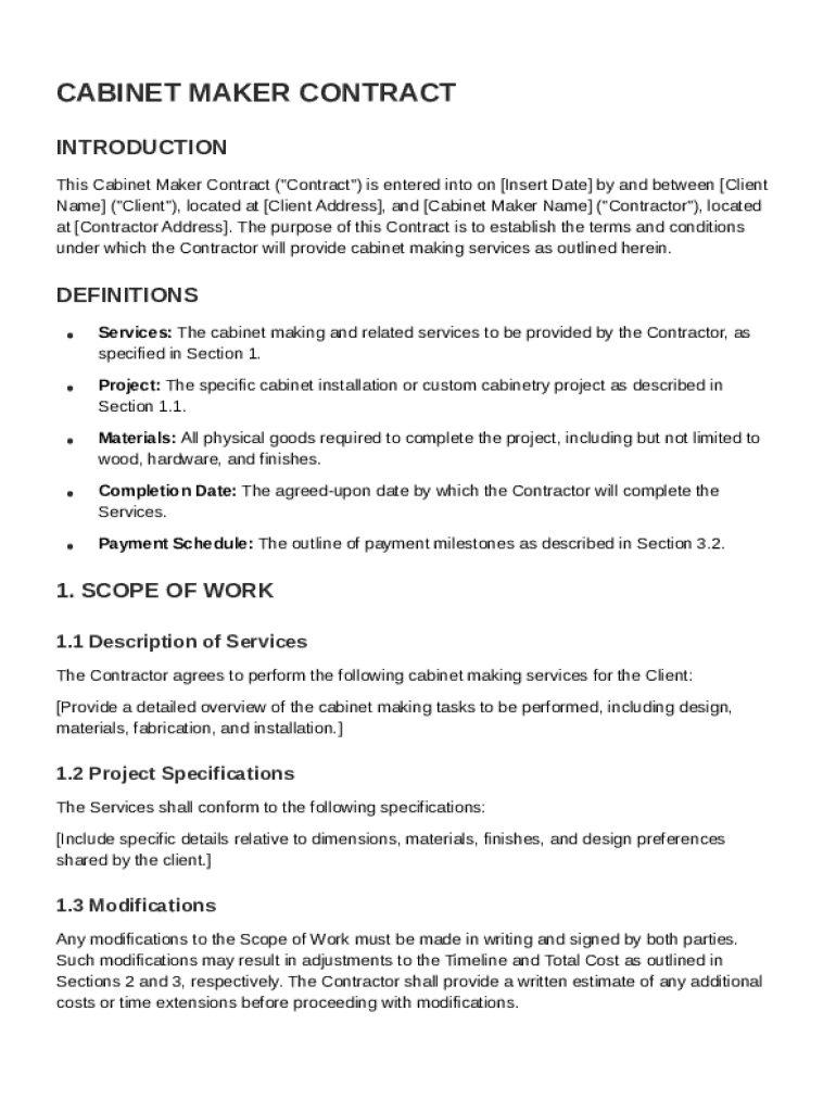 Fillable Online Cabinet Maker Contract Template Fax Email Print pdfFiller