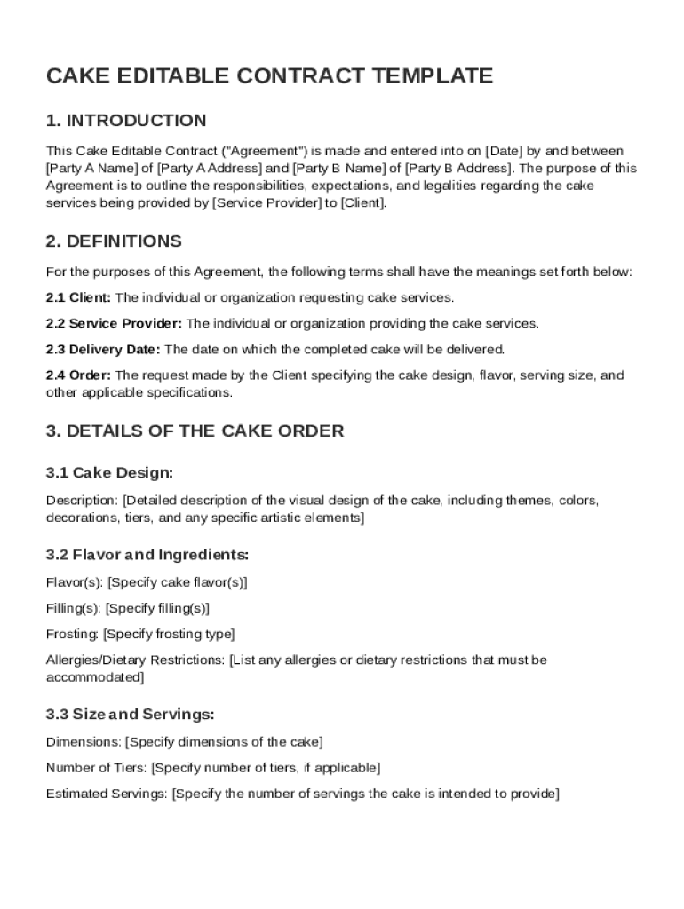 Cake Editable Contract Template Preview on Page 1